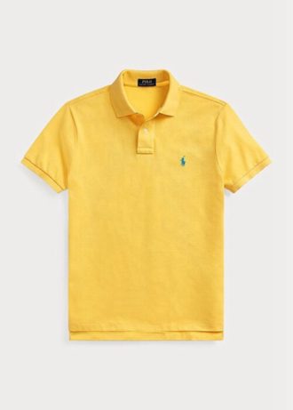 Camisas polo Ralph Lauren personalizadas de malha slim fit masculinas amarelas
