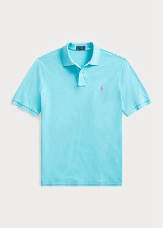 Camisas polo Ralph Lauren personalizadas de malha slim fit masculinas azuis