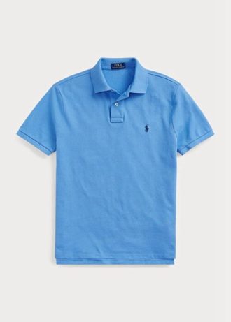 Camisas polo Ralph Lauren personalizadas de malha slim fit masculinas azuis