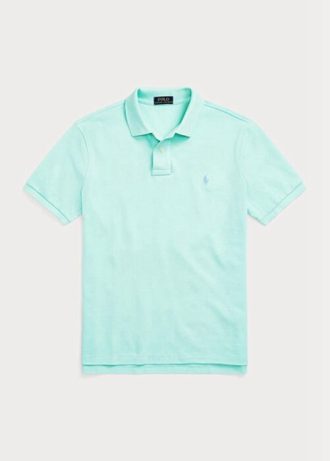 Camisas polo Ralph Lauren personalizadas de malha slim fit masculinas azuis