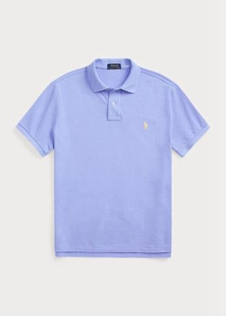 Camisas polo Ralph Lauren personalizadas de malha slim fit masculinas azuis
