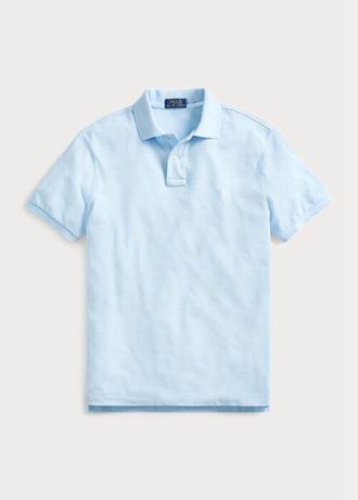 Camisas polo Ralph Lauren personalizadas de malha slim fit masculinas azuis