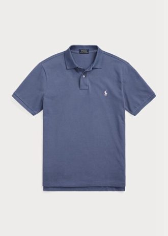 Camisas polo Ralph Lauren personalizadas de malha slim fit masculinas azuis