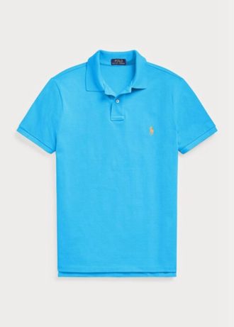 Camisas polo Ralph Lauren personalizadas de malha slim fit masculinas azuis