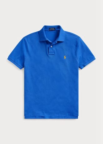 Camisas polo Ralph Lauren personalizadas de malha slim fit masculinas azuis