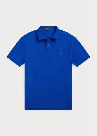 Camisas polo Ralph Lauren personalizadas de malha slim fit masculinas azuis