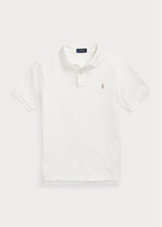 Camisas polo Ralph Lauren personalizadas de malha slim fit masculinas brancas