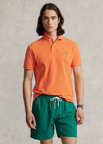 Camisas polo Ralph Lauren personalizadas de malha slim fit masculinas laranja
