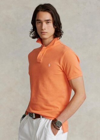 Camisas polo Ralph Lauren personalizadas de malha slim fit masculinas laranja