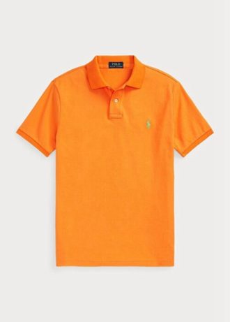 Camisas polo Ralph Lauren personalizadas de malha slim fit masculinas laranja