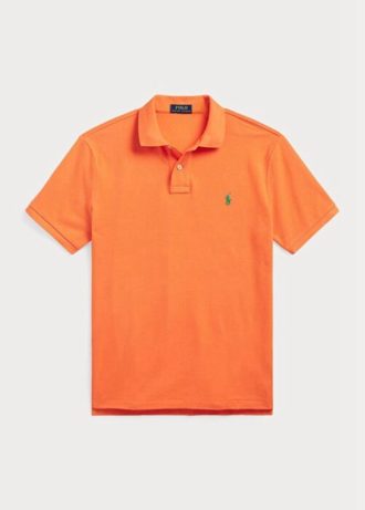 Camisas polo Ralph Lauren personalizadas de malha slim fit masculinas laranja