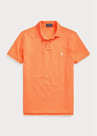 Camisas polo Ralph Lauren personalizadas de malha slim fit masculinas laranja