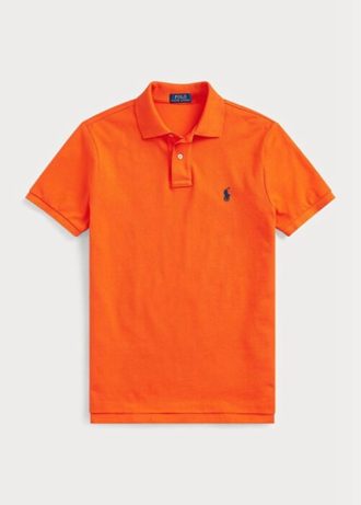 Camisas polo Ralph Lauren personalizadas de malha slim fit masculinas laranja