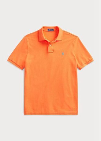 Camisas polo Ralph Lauren personalizadas de malha slim fit masculinas laranja