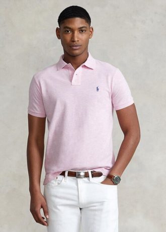Camisas polo Ralph Lauren personalizadas de malha slim fit masculinas rosa