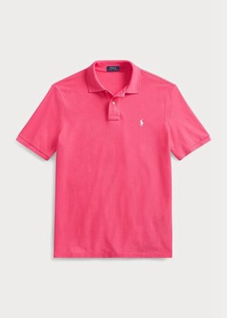 Camisas polo Ralph Lauren personalizadas de malha slim fit masculinas rosa