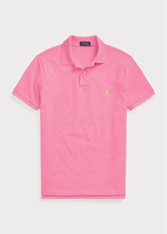 Camisas polo Ralph Lauren personalizadas de malha slim fit masculinas rosa