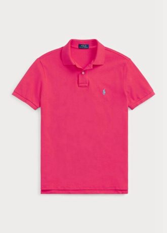 Camisas polo Ralph Lauren personalizadas de malha slim fit masculinas rosa