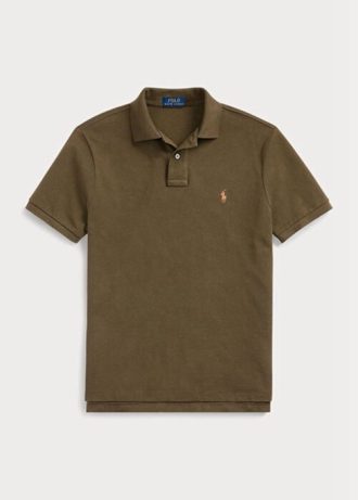 Camisas polo Ralph Lauren personalizadas de malha slim fit masculinas verde oliva