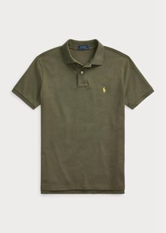 Camisas polo Ralph Lauren personalizadas de malha slim fit masculinas verde oliva