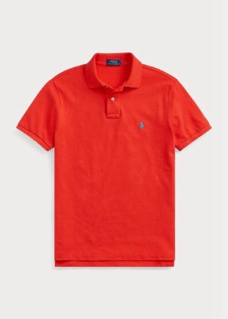 Camisas polo Ralph Lauren personalizadas de malha slim fit masculinas vermelhas