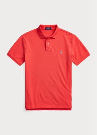 Camisas polo Ralph Lauren personalizadas de malha slim fit masculinas vermelhas
