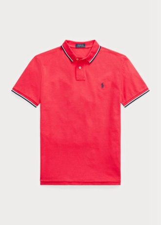 Camisas polo Ralph Lauren personalizadas de malha slim fit masculinas vermelhas