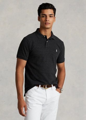 Camisas polo Ralph Lauren personalizadas de malha slim fit pretas para homens
