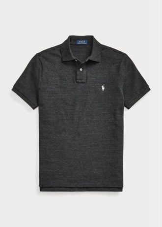 Camisas polo Ralph Lauren personalizadas de malha slim fit pretas para homens