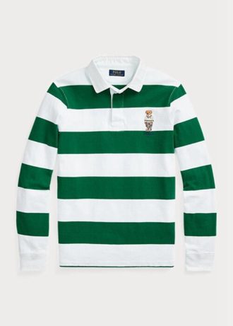 Camisas polo Ralph Lauren personalizadas Slim Fit Bear Rugby brancas masculinas