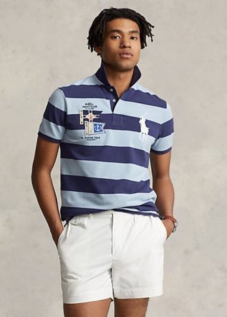 Camisas polo Ralph Lauren personalizadas Slim Fit Big Pony Mesh masculinas azuis