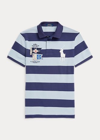 Camisas polo Ralph Lauren personalizadas Slim Fit Big Pony Mesh masculinas azuis