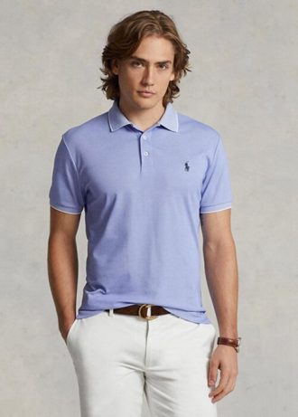 Camisas polo Ralph Lauren personalizadas slim fit Birdseye masculinas azuis