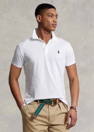 Camisas polo Ralph Lauren personalizadas slim fit Birdseye masculinas brancas