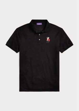 Camisas polo Ralph Lauren personalizadas slim fit com estampa de urso pretas para homens