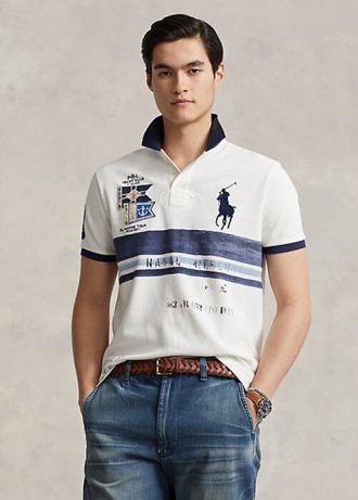Camisas polo Ralph Lauren personalizadas, slim fit, malha Big Pony, masculinas, brancas