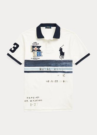 Camisas polo Ralph Lauren personalizadas, slim fit, malha Big Pony, masculinas, brancas