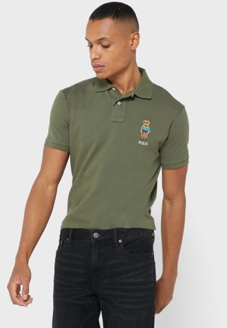 Camisas polo Ralph Lauren personalizadas slim fit masculinas verdes