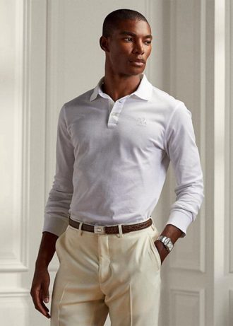 Camisas polo Ralph Lauren personalizadas slim fit piquet brancas masculinas