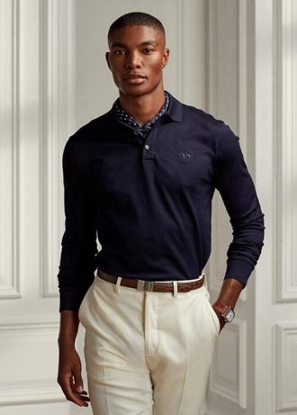 Camisas polo Ralph Lauren personalizadas slim fit piquet masculinas azul-marinho