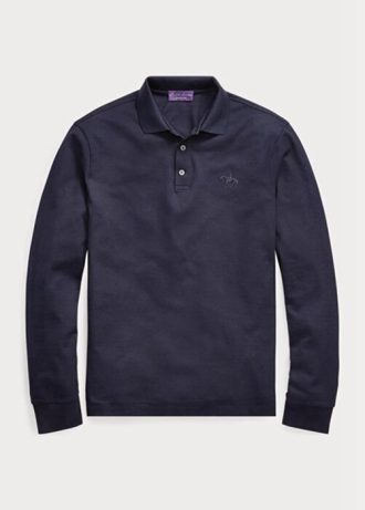 Camisas polo Ralph Lauren personalizadas slim fit piquet masculinas azul-marinho