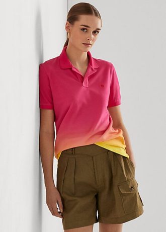 Camisas polo Ralph Lauren piqué tingidas em imersão rosa/laranja/amarelo femininas