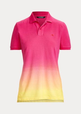 Camisas polo Ralph Lauren piqué tingidas em imersão rosa/laranja/amarelo femininas
