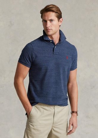 Camisas polo Ralph Lauren Slim Fit Mesh Masculinas Azuis