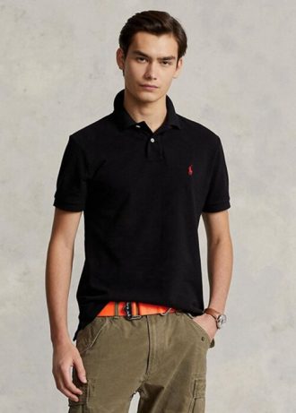 Camisas polo Ralph Lauren Slim Fit Mesh Masculinas Pretas