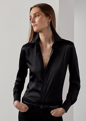 Camisas Ralph Lauren Cameron Stretch Mulberry Silk Pretas Femininas