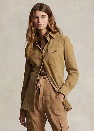 Camisas Ralph Lauren Caqui Femininas de Camurça e Pele de Cordeiro