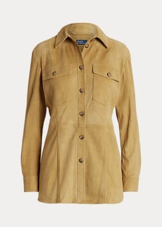 Camisas Ralph Lauren Caqui Femininas de Camurça e Pele de Cordeiro