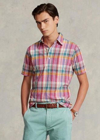 Camisas Ralph Lauren Classic Fit Madras Popover Masculinas Rosa