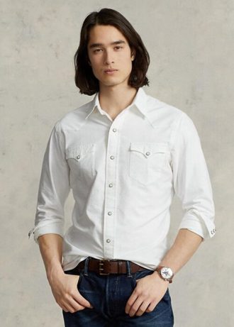 Camisas Ralph Lauren Classic Fit Oxford Western Masculinas Brancas